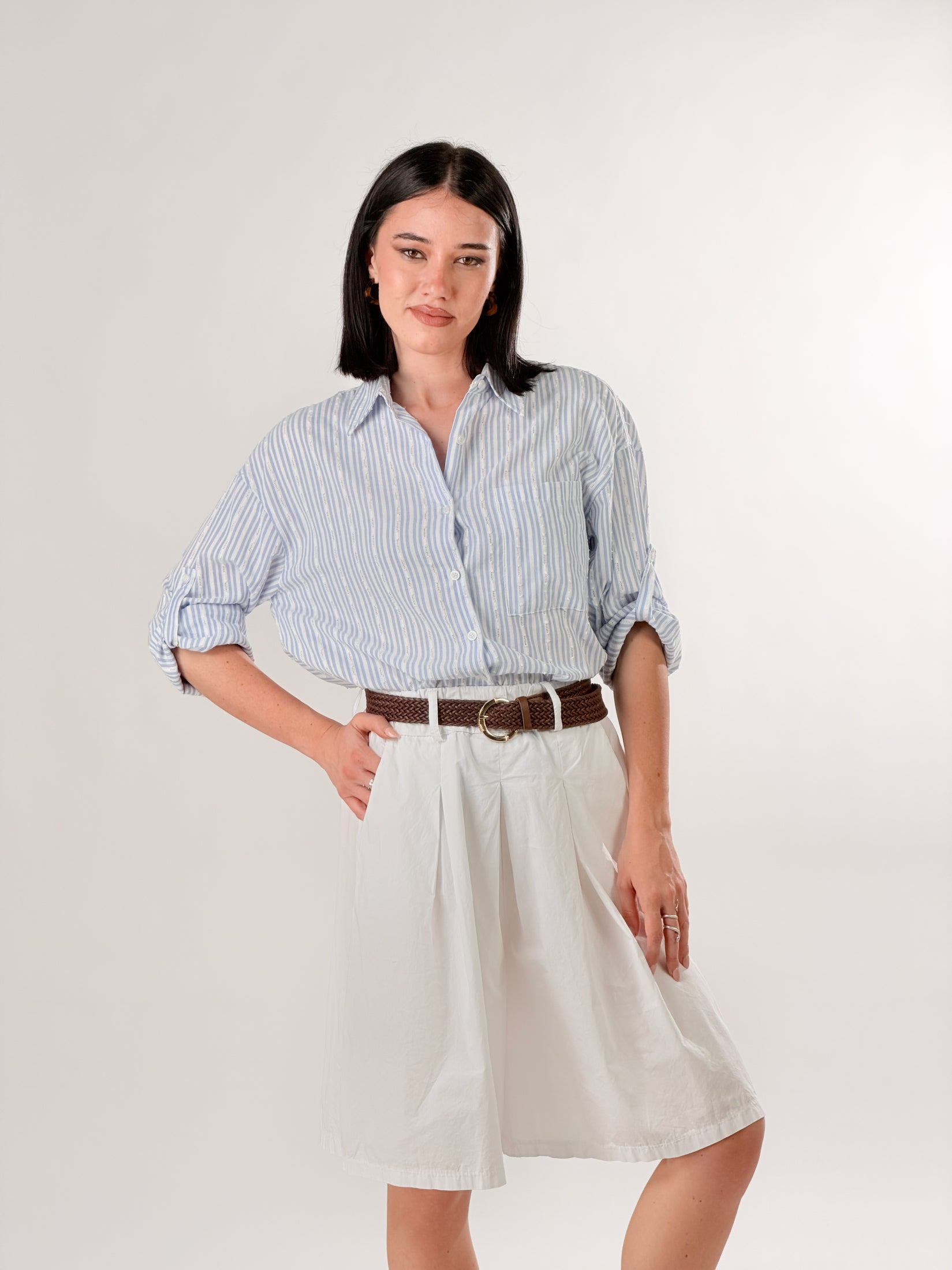 Bermuda con cintura intrecciata|Colore:Bianco