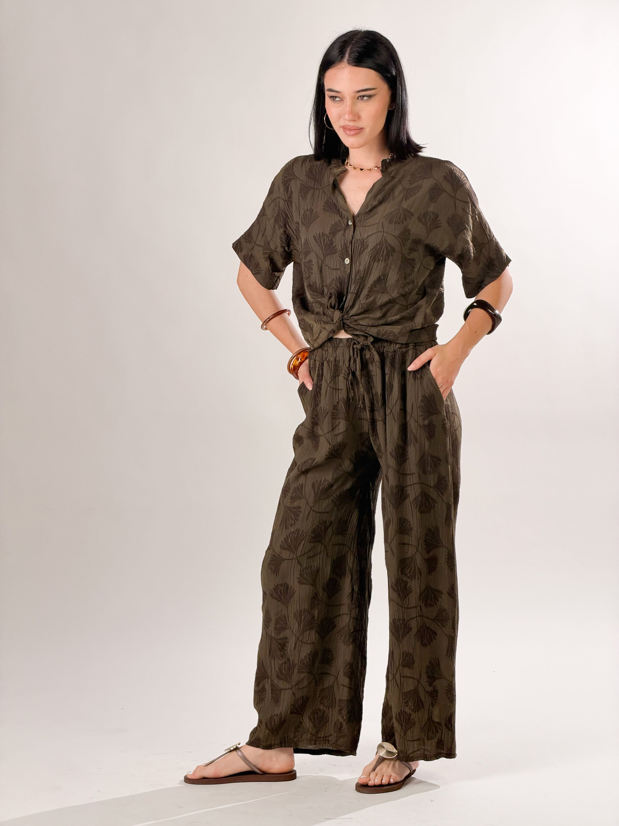 Camicia in tessuto strutturato|Colore:Marrone