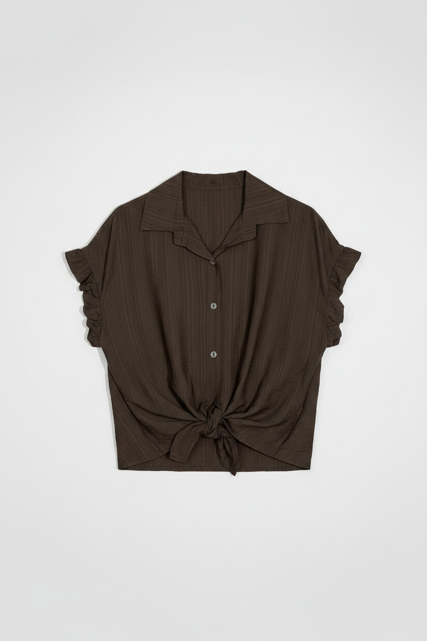 Camicia manica ad aletta con nodo|Colore:Marrone