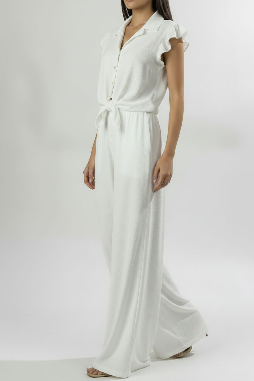 Pantalone con fascia alta a nido d'ape|Colore:Bianco