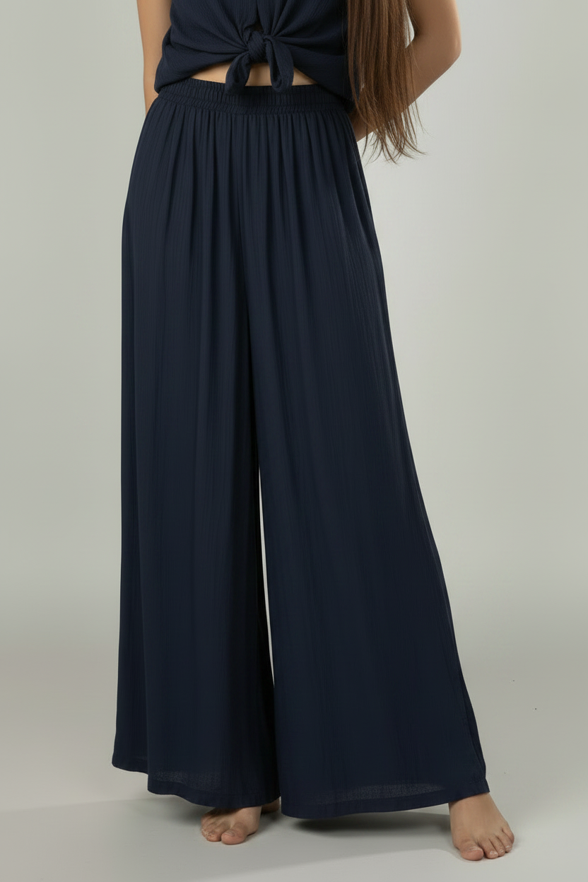 Pantalone con fascia alta a nido d'ape|Colore:Blu