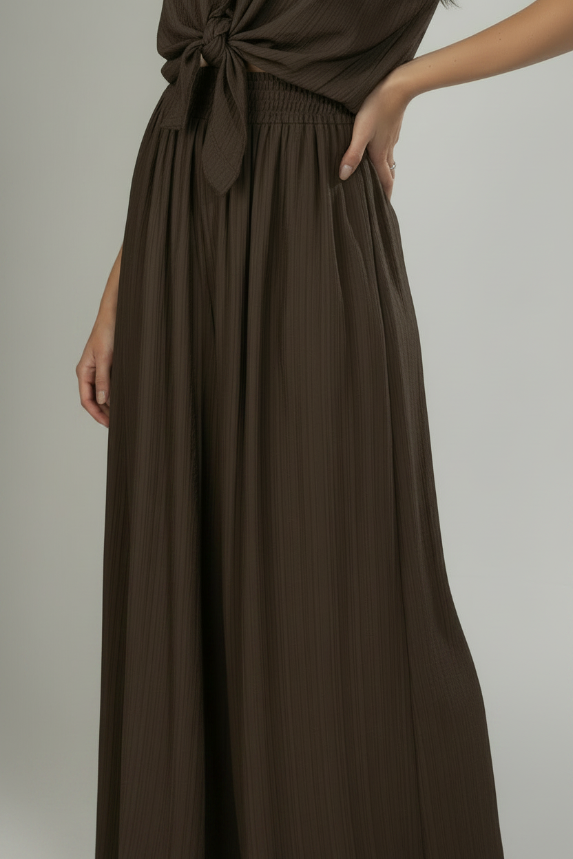 Pantalone con fascia alta a nido d'ape|Colore:Marrone