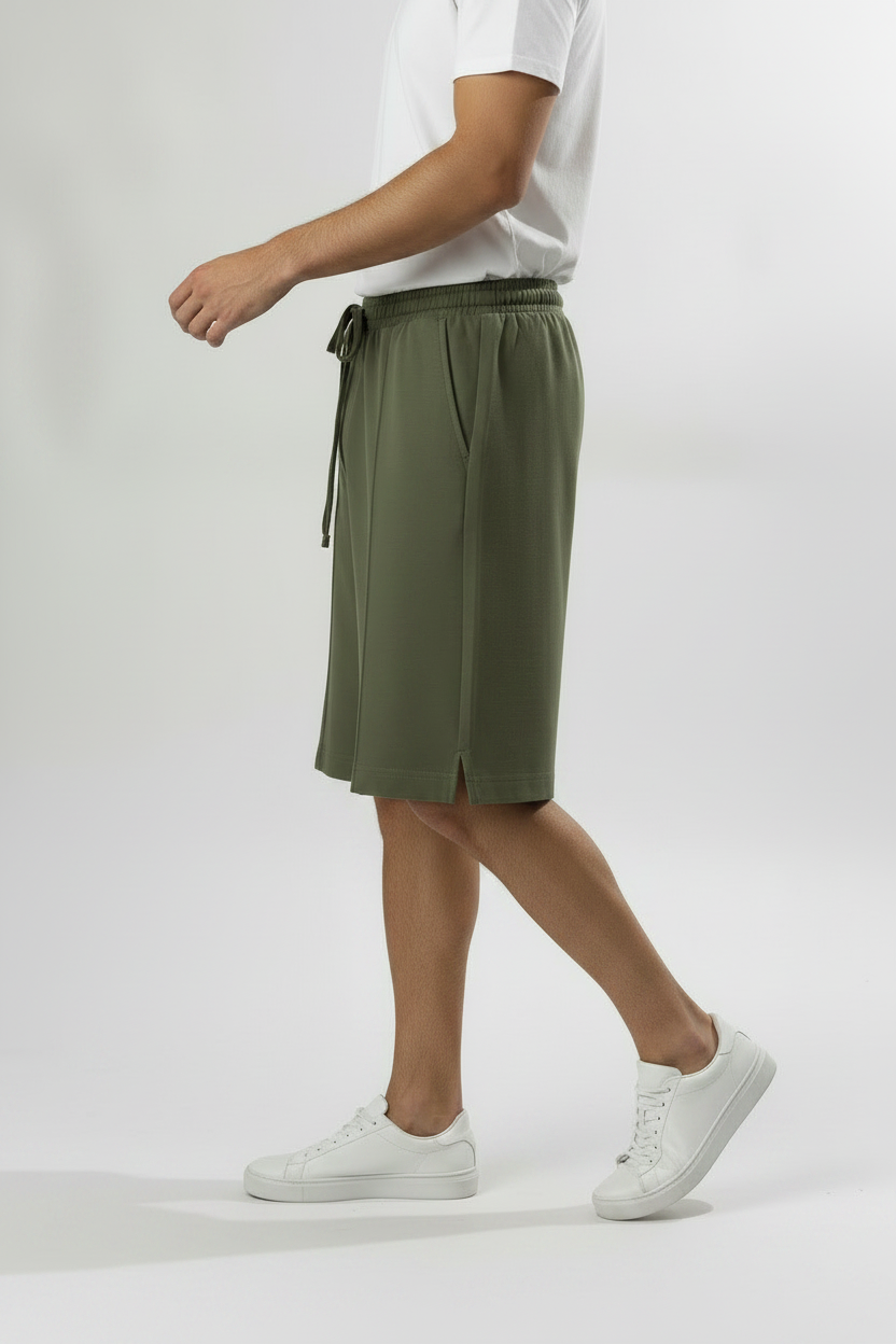 Bermuda con tasche a filo|Colore:Verde militare