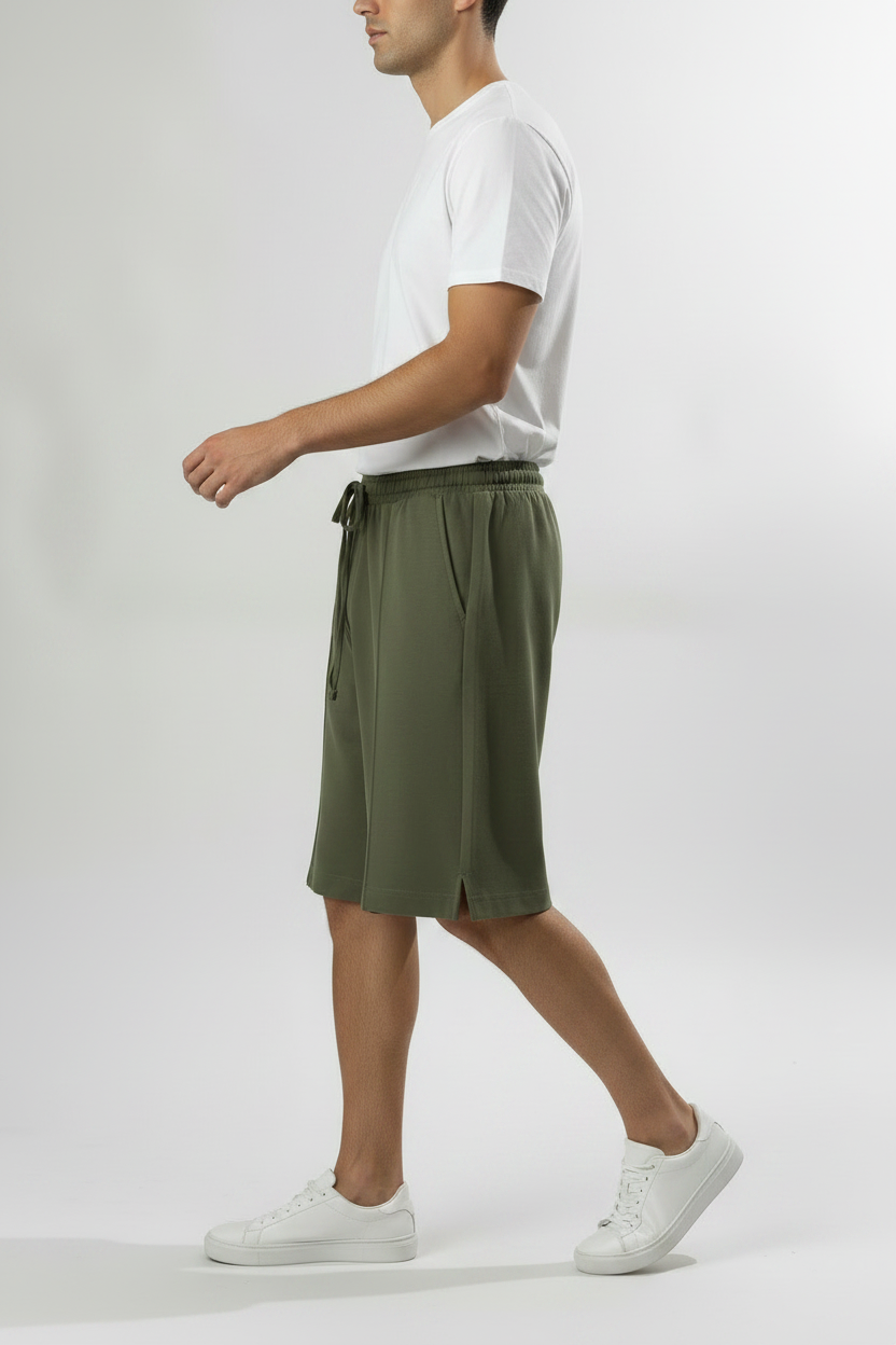 Bermuda con tasche a filo|Colore:Verde militare