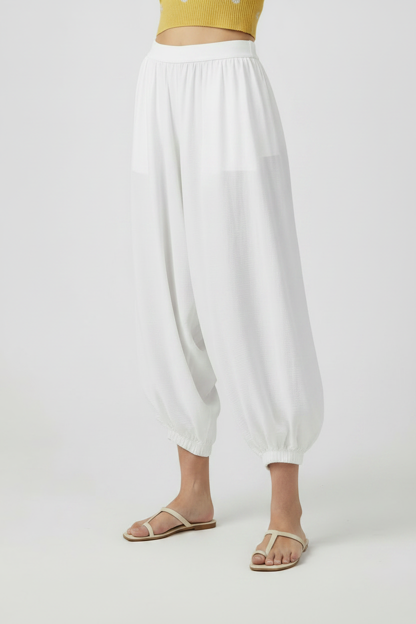 Pantalone harem con elastico alla caviglia|Colore:Panna