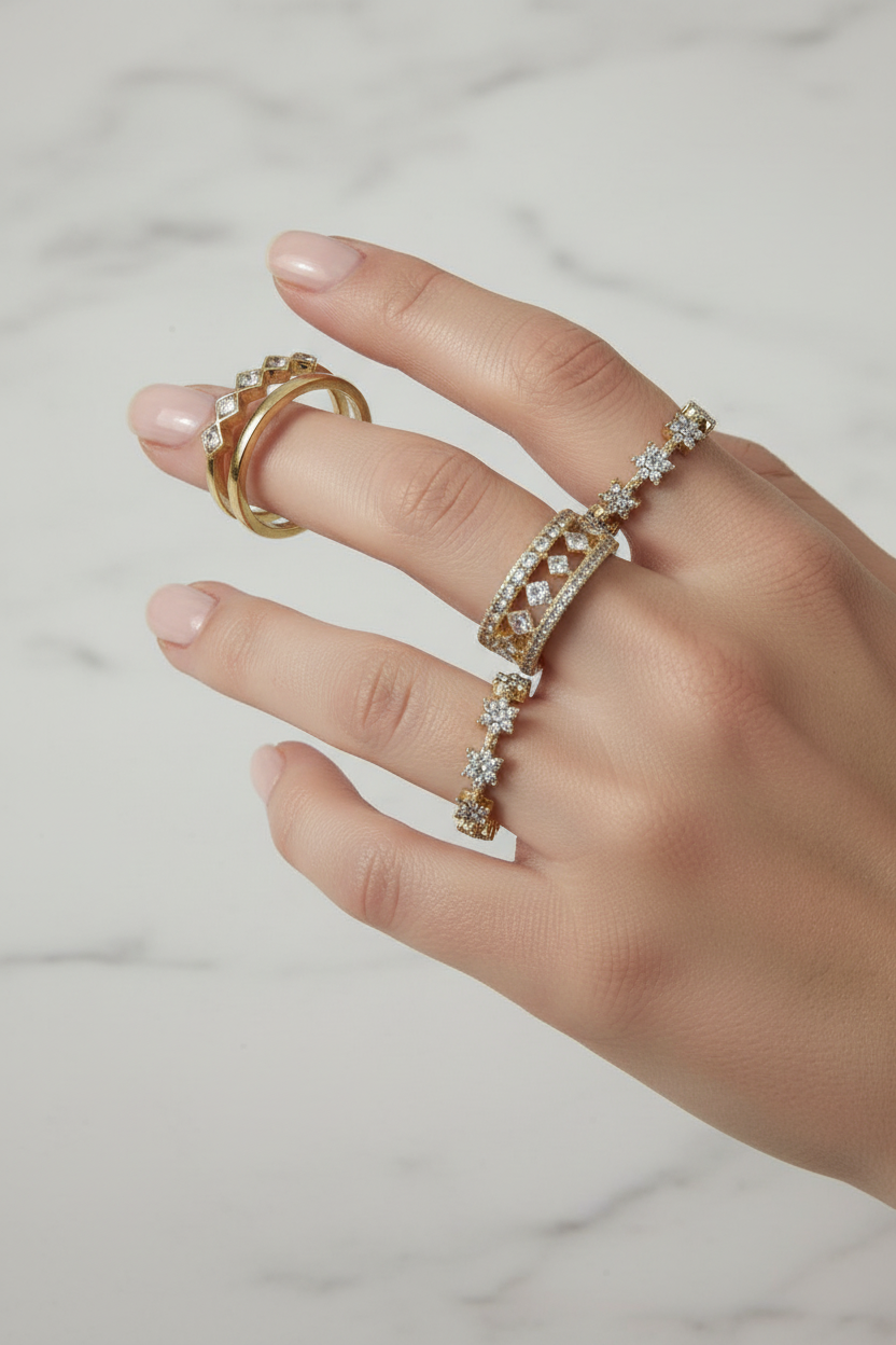 Tris anelli con pietre|Colore:Oro