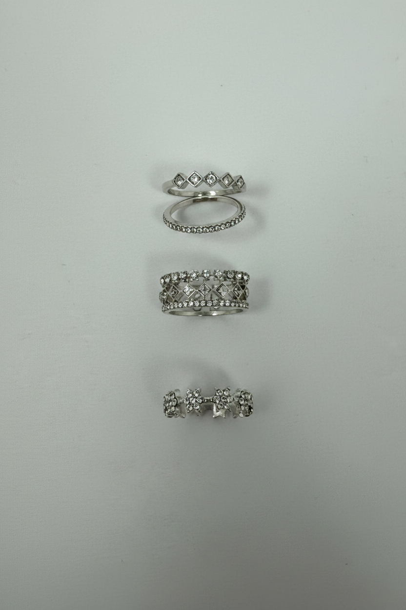 Tris anelli con pietre|Colore:Argento