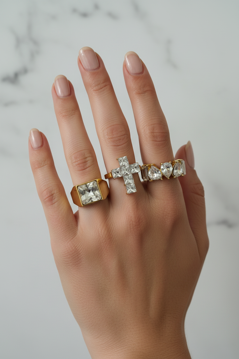 Tris con croce e strass|Colore:Oro