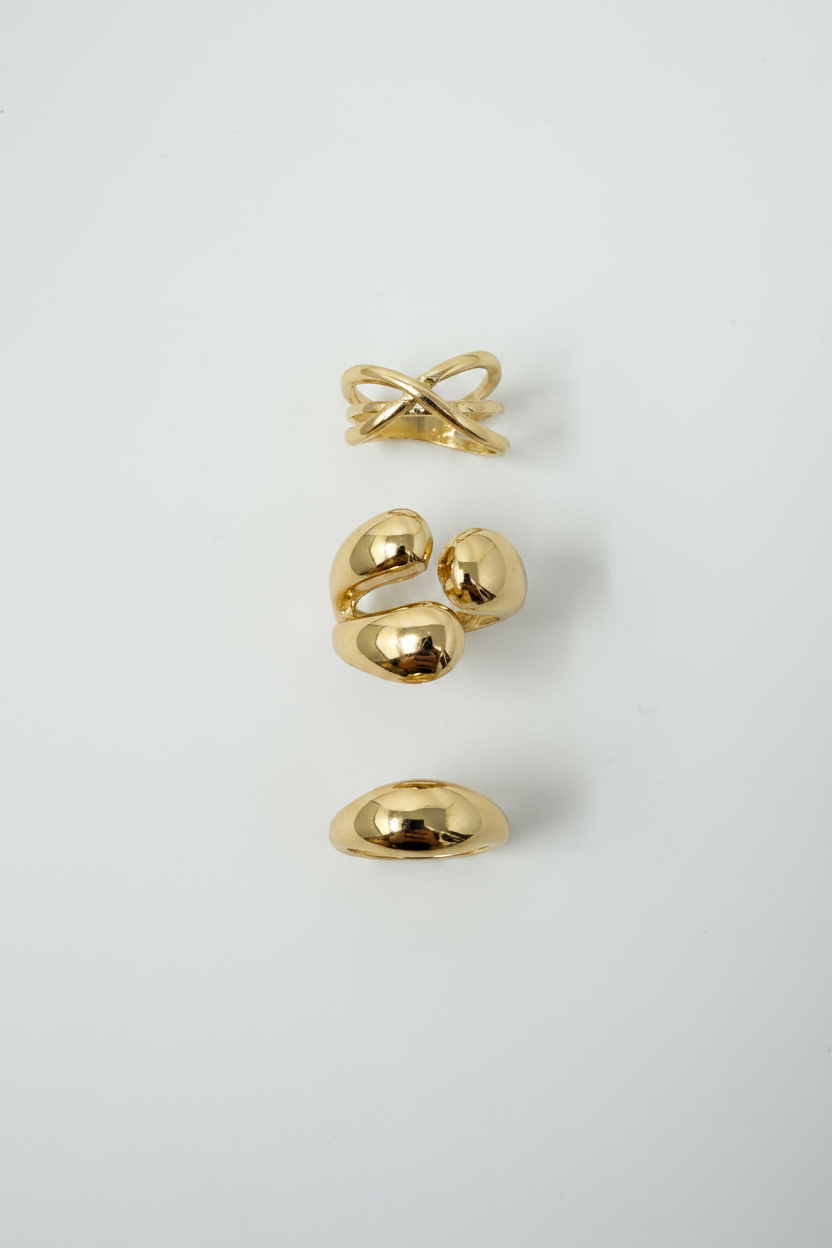 Tris anelli gocce|Colore:Oro