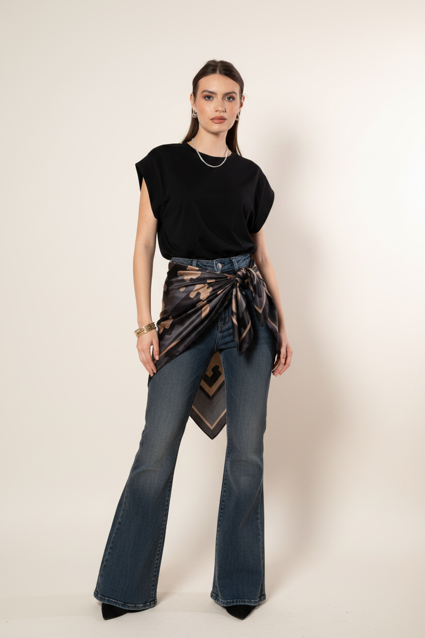 T- shirt manica ampia|Colore:Nero