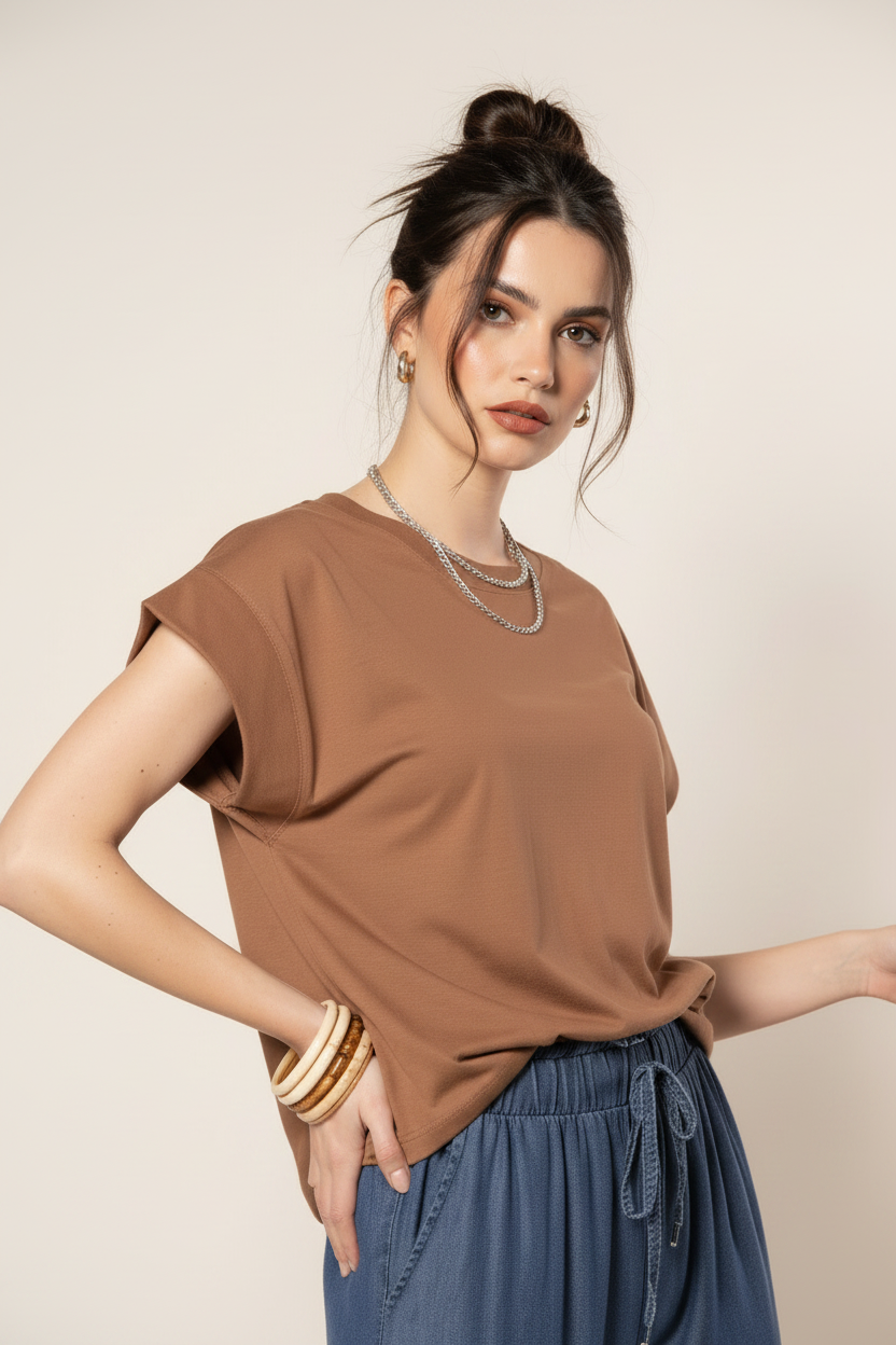 T- shirt manica ampia|Colore:Nocciola