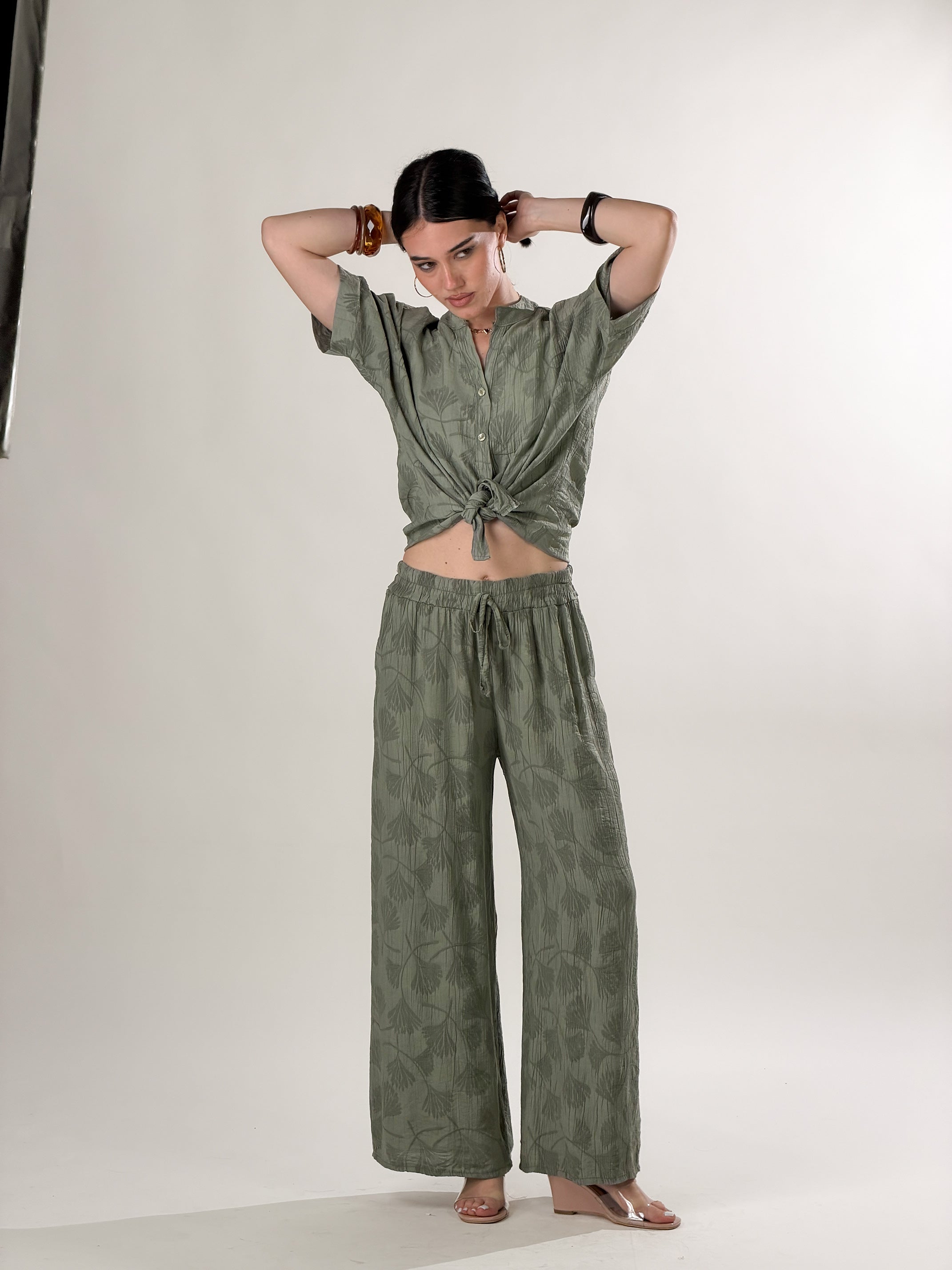 Pantalone in tessuto strutturato|Colore:Verde chiaro