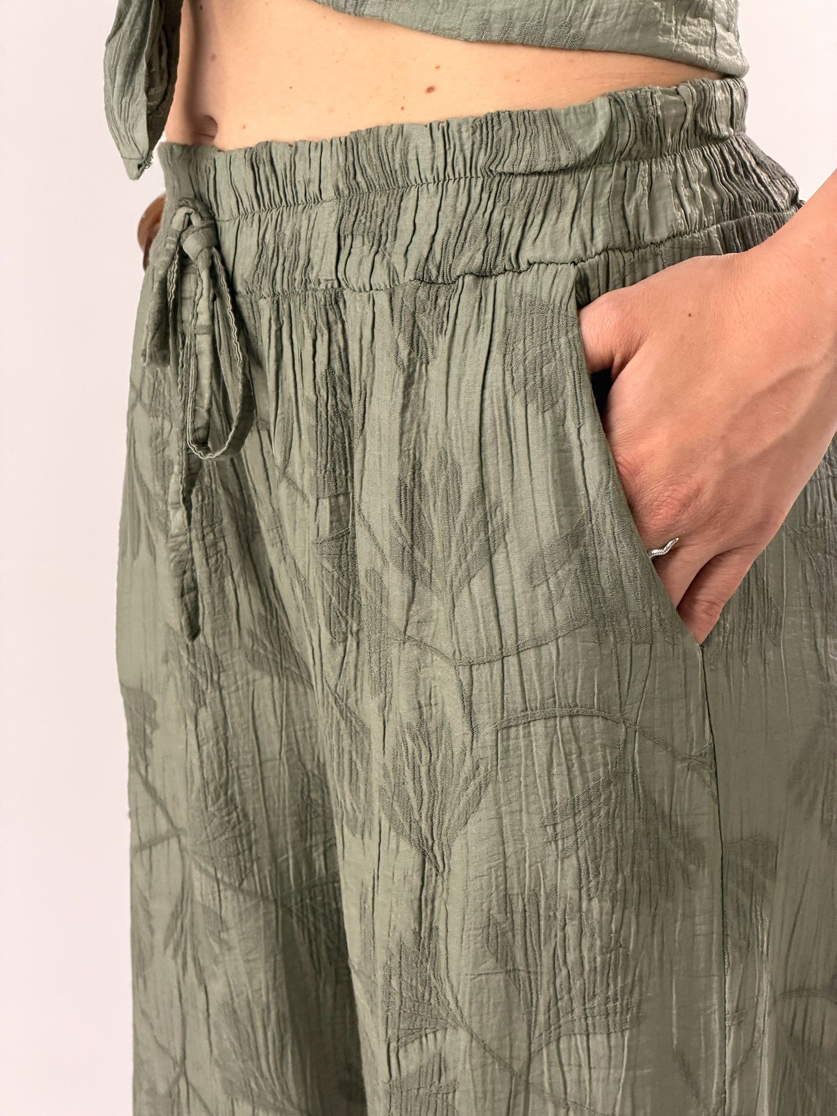 Pantalone in tessuto strutturato|Colore:Verde chiaro