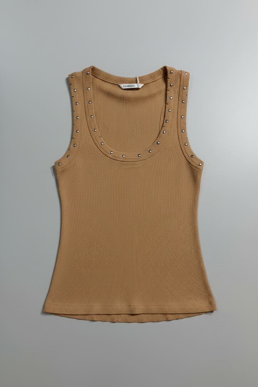 Canotta scollo a U con borchie|Colore:Fieno