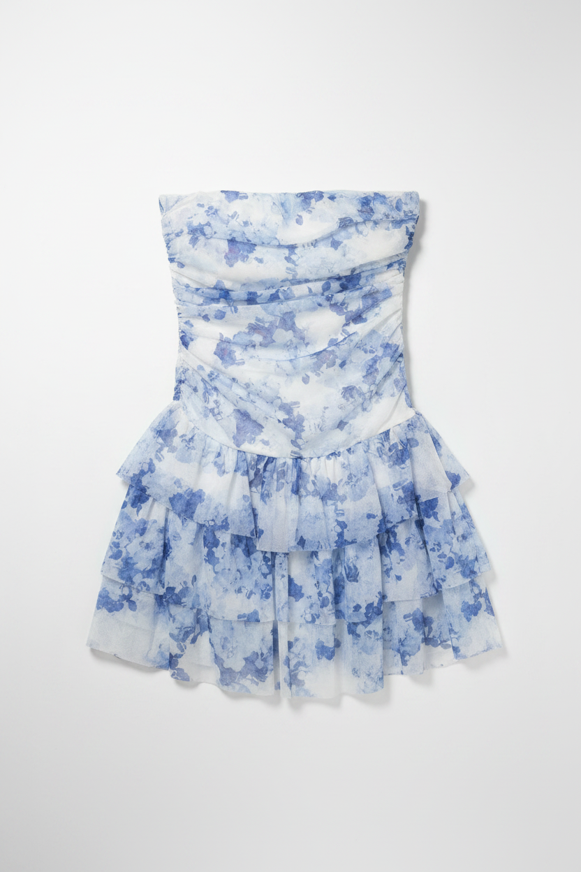 Mini dress fascia in mesh floreale|Colore:Celeste