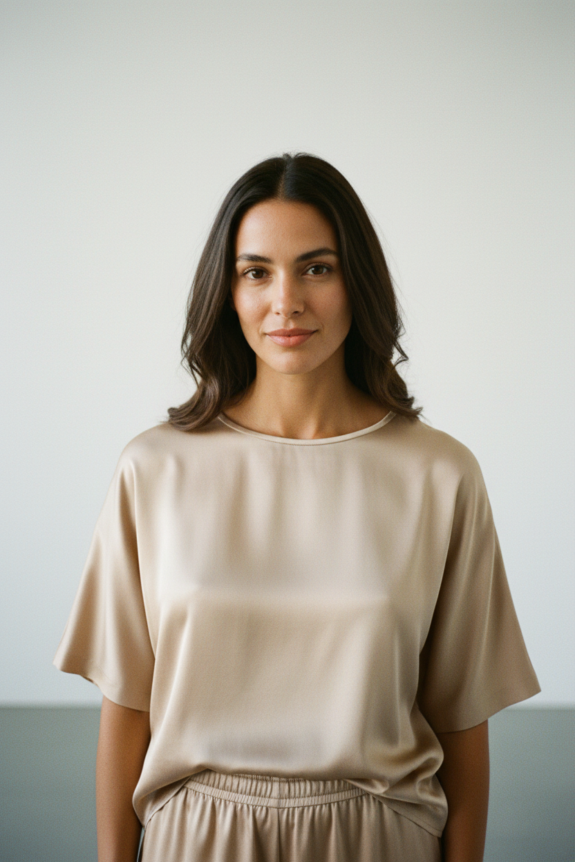 Maglia boxy in raso|Colore:Beige