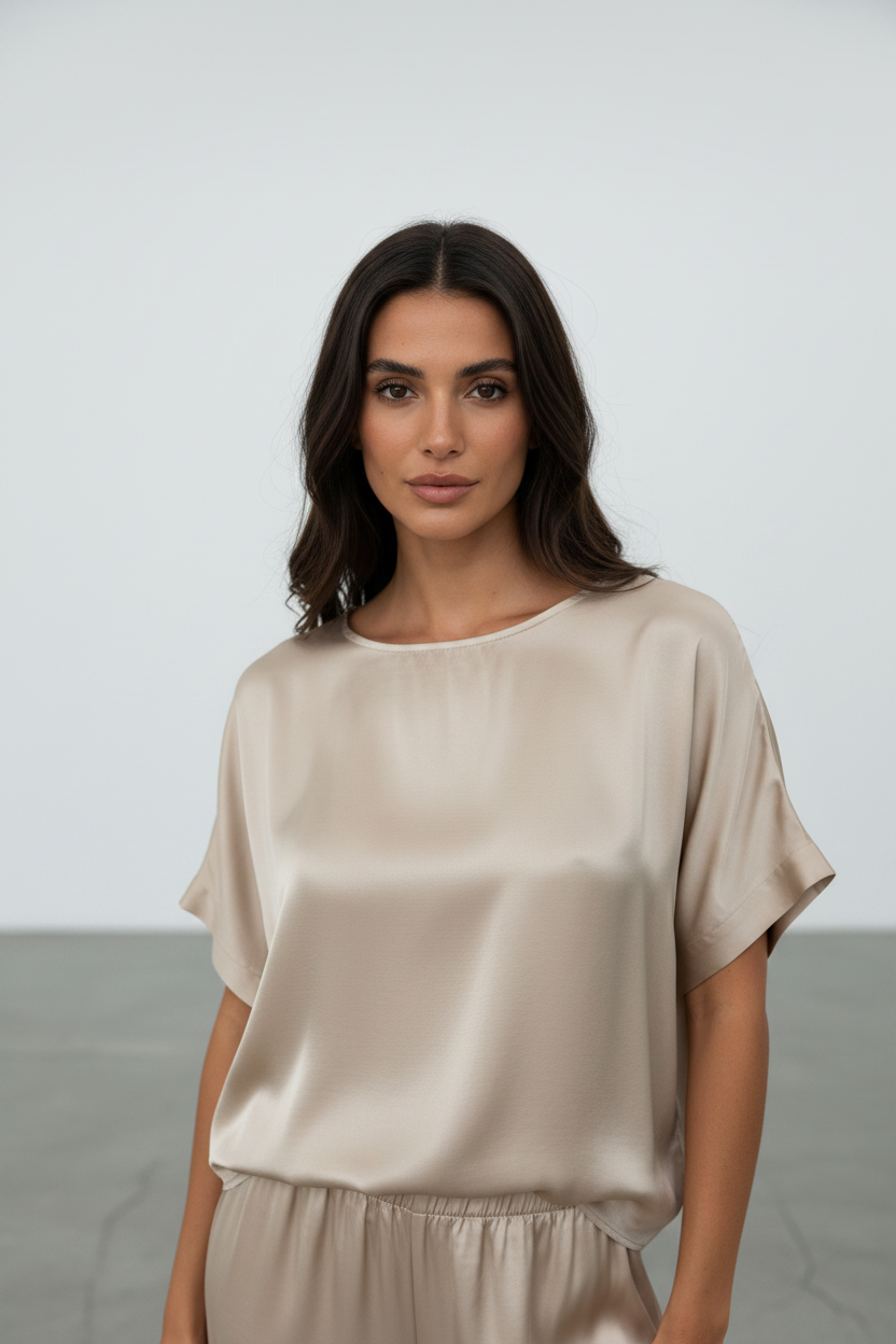 Maglia boxy in raso|Colore:Beige