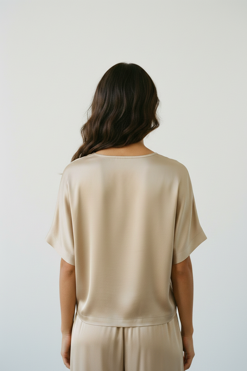 Maglia boxy in raso|Colore:Beige