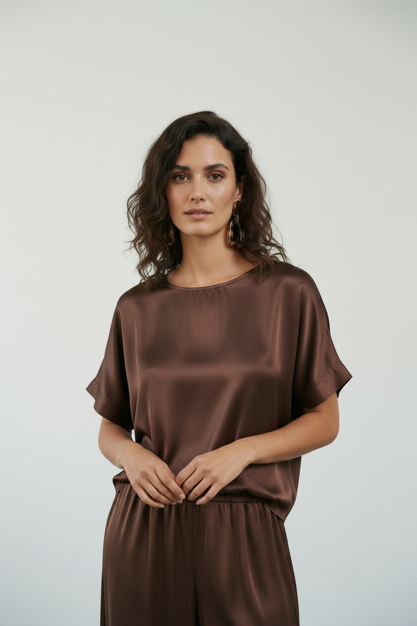Maglia boxy in raso|Colore:Marrone