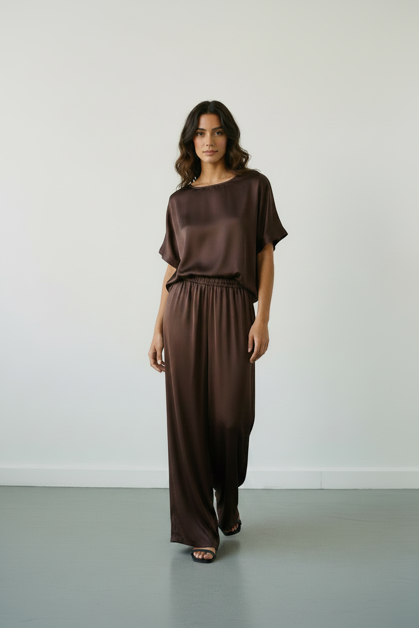 Maglia boxy in raso|Colore:Marrone