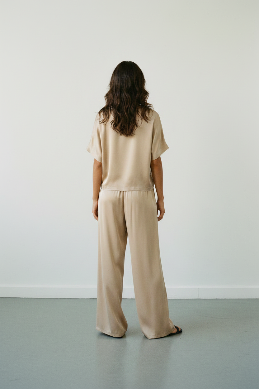 Pantalone palazzo in raso |Colore:Beige
