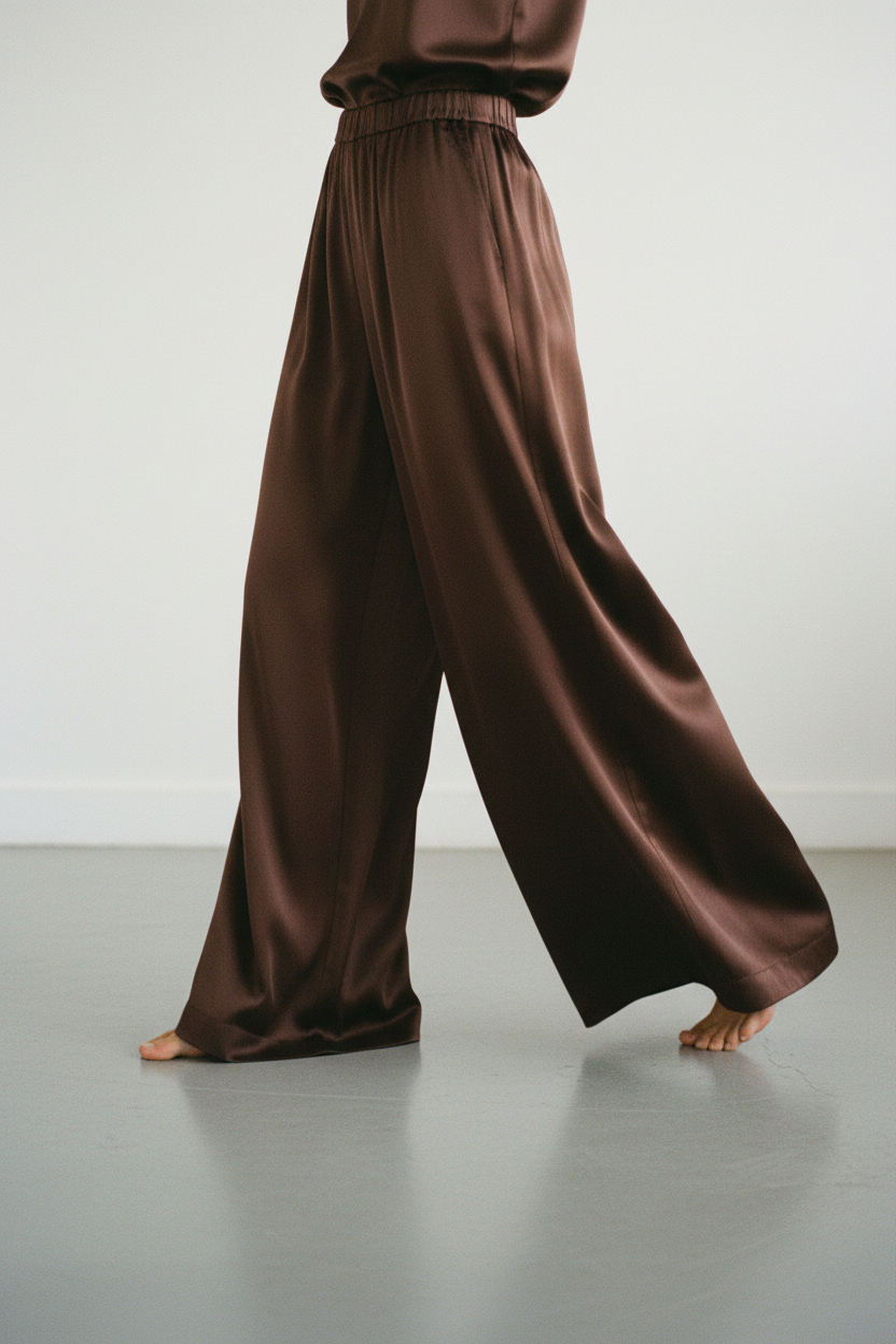 Pantalone palazzo in raso |Colore:Marrone
