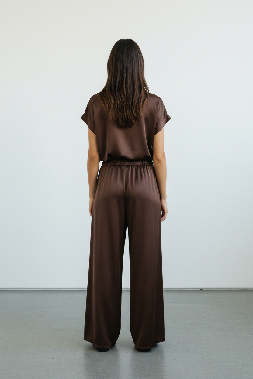 Pantalone palazzo in raso |Colore:Marrone