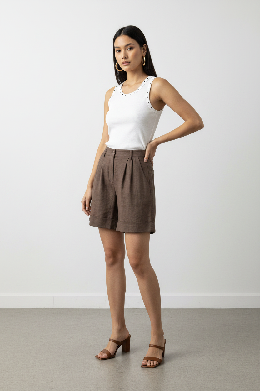Shorts wide-leg|Colore:Fango