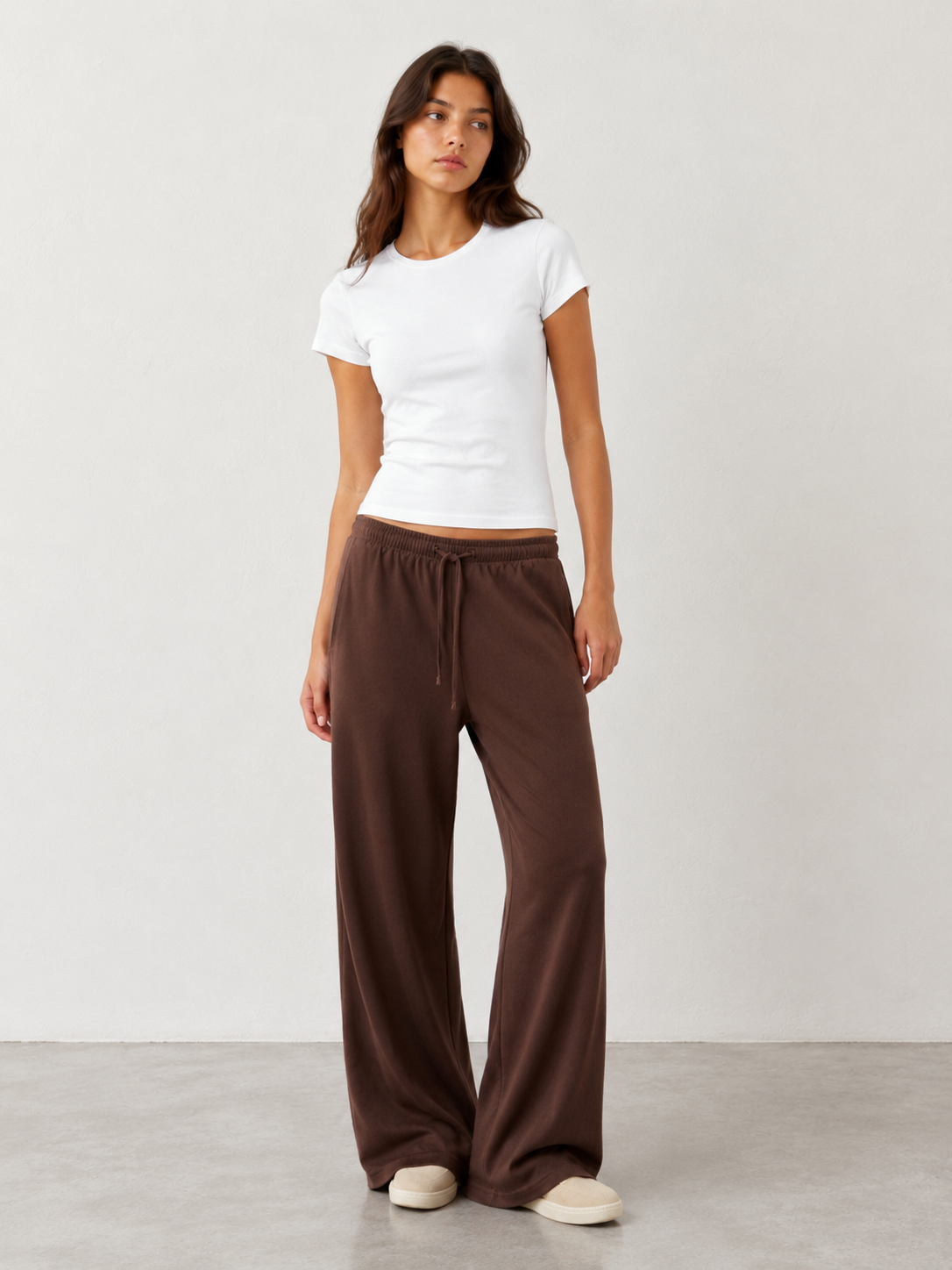 Pantafelpa Wide Leg coulisse minimal|Colore:Marrone
