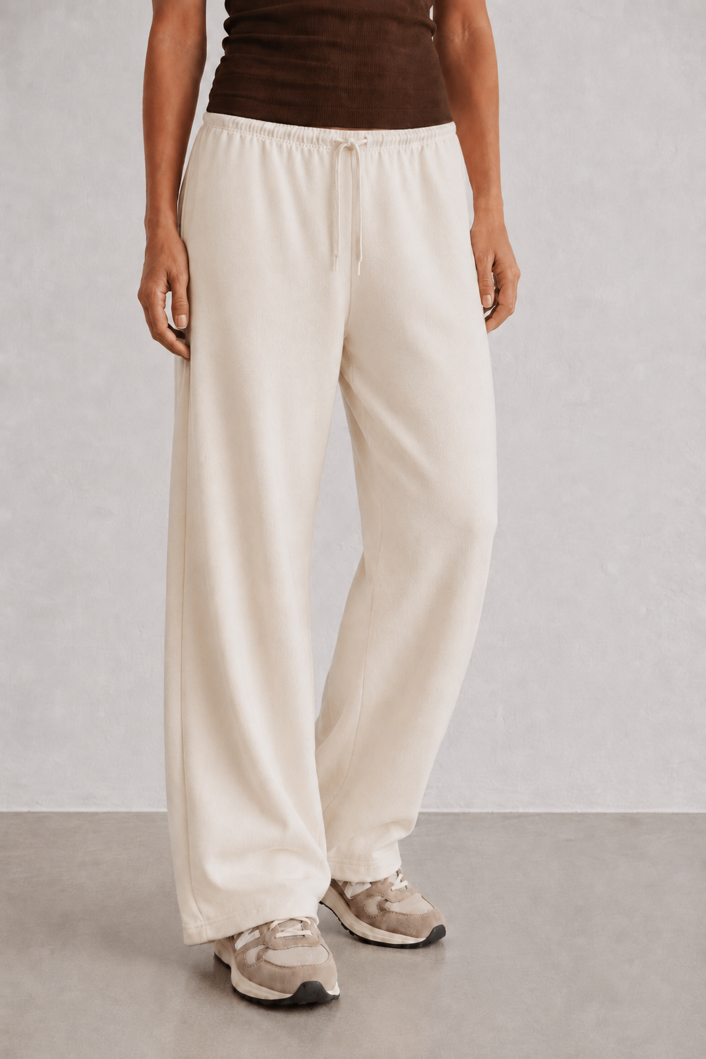 Pantafelpa Wide Leg coulisse minimal|Colore:Avorio