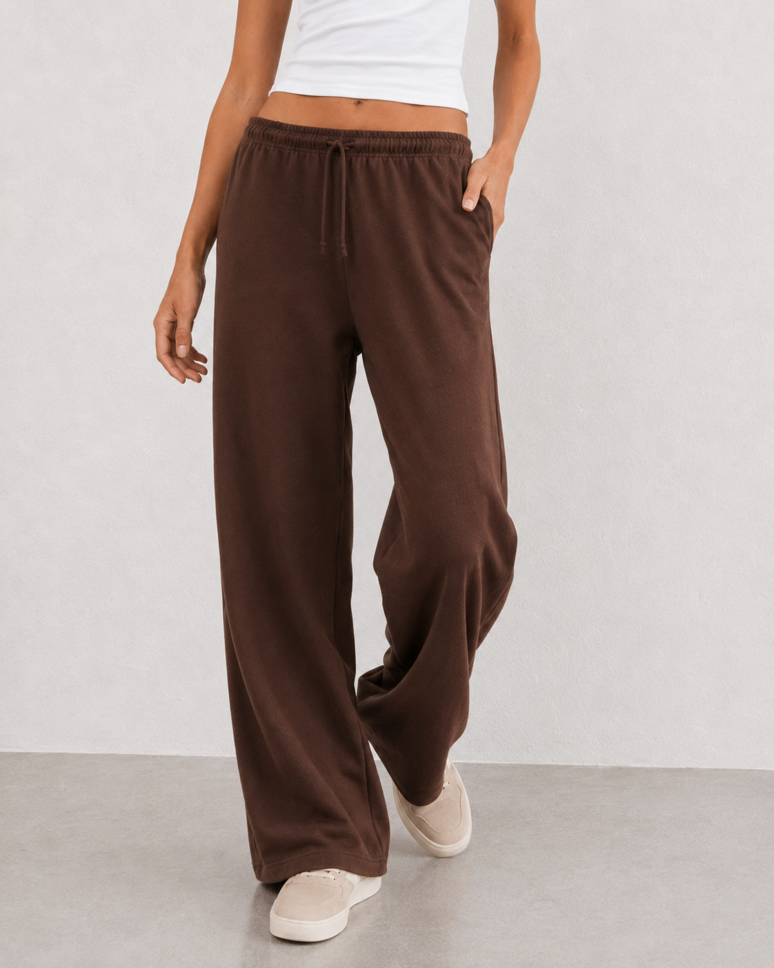 Pantafelpa Wide Leg coulisse minimal|Colore:Marrone