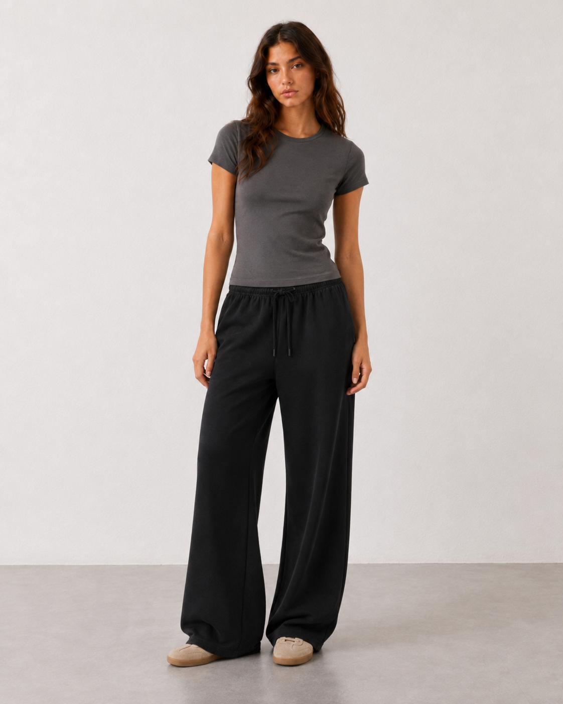 Pantafelpa Wide Leg coulisse minimal|Colore:Nero