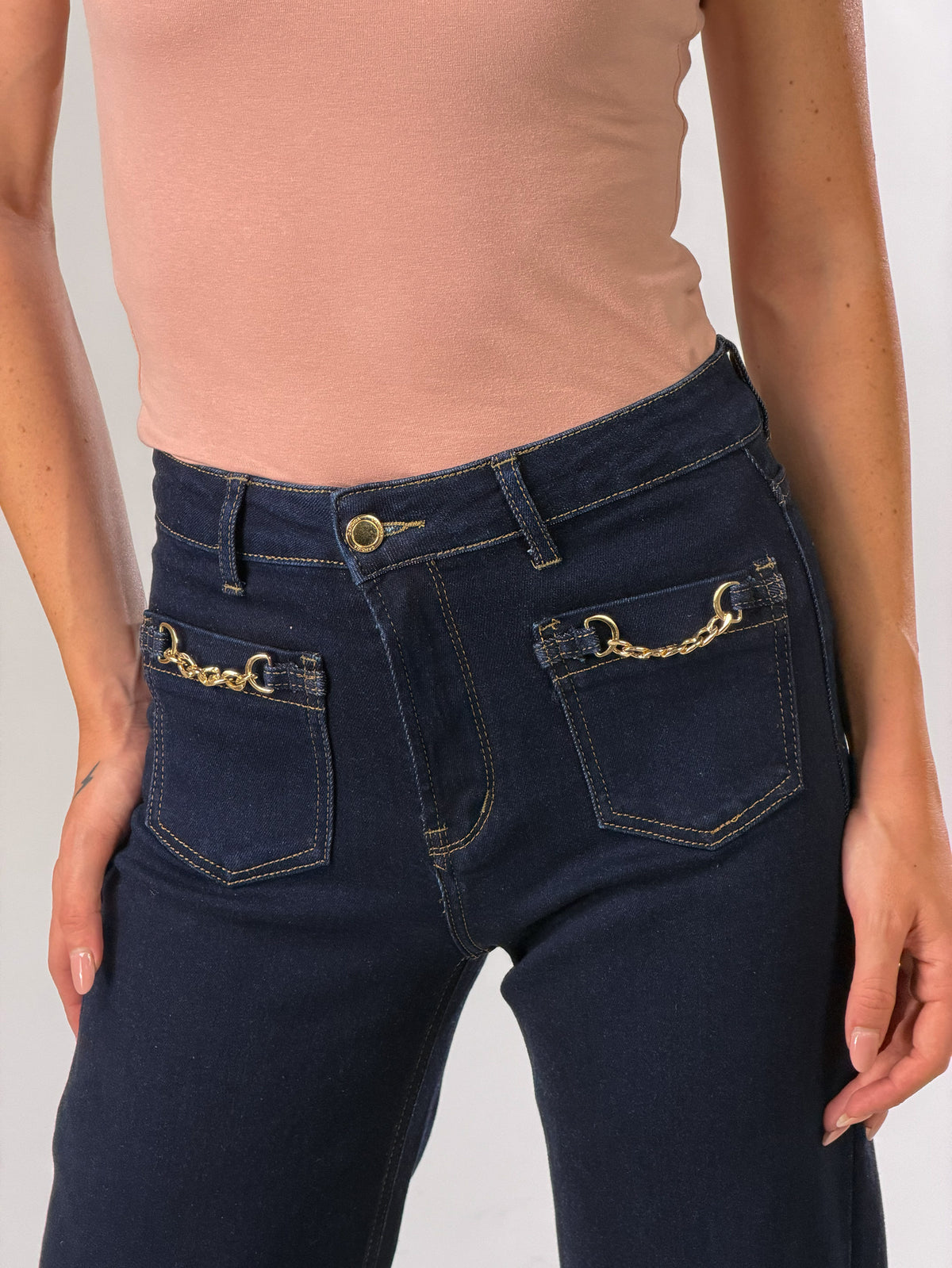 Jeans Pocket e catene|Colore:Blu zero