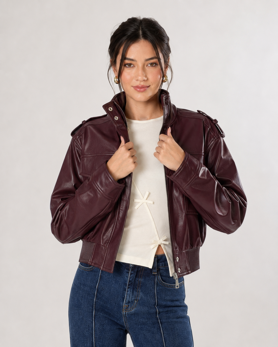 Bomber effetto pelle|Colore:Burgundy