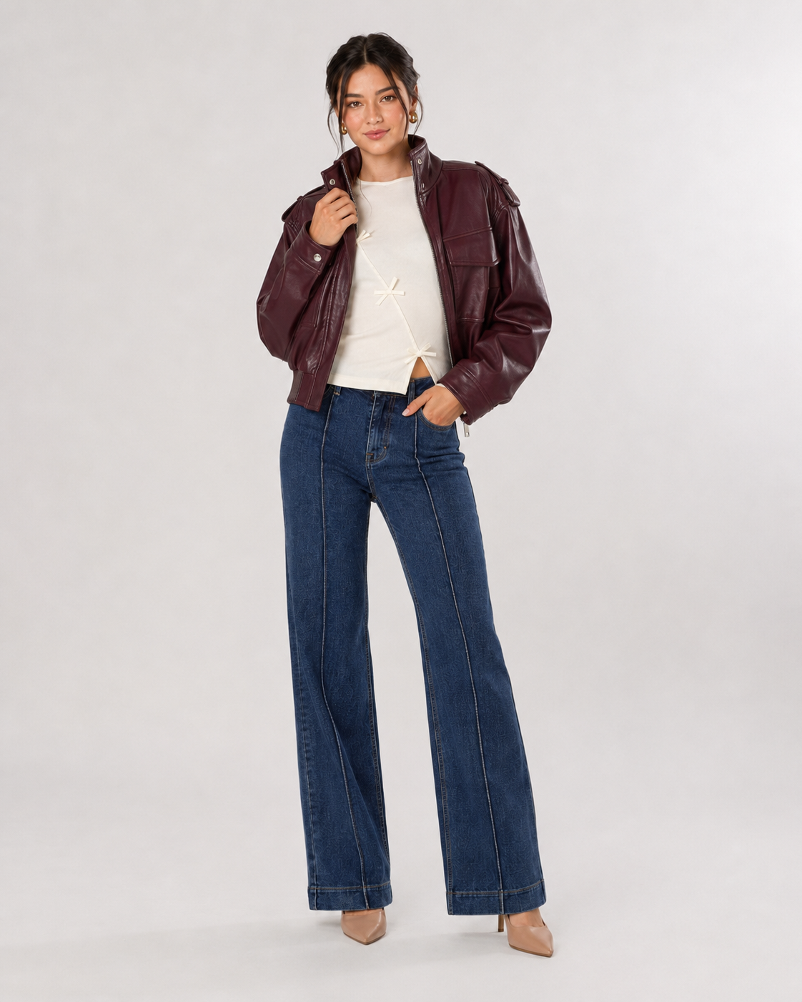 Bomber effetto pelle|Colore:Burgundy