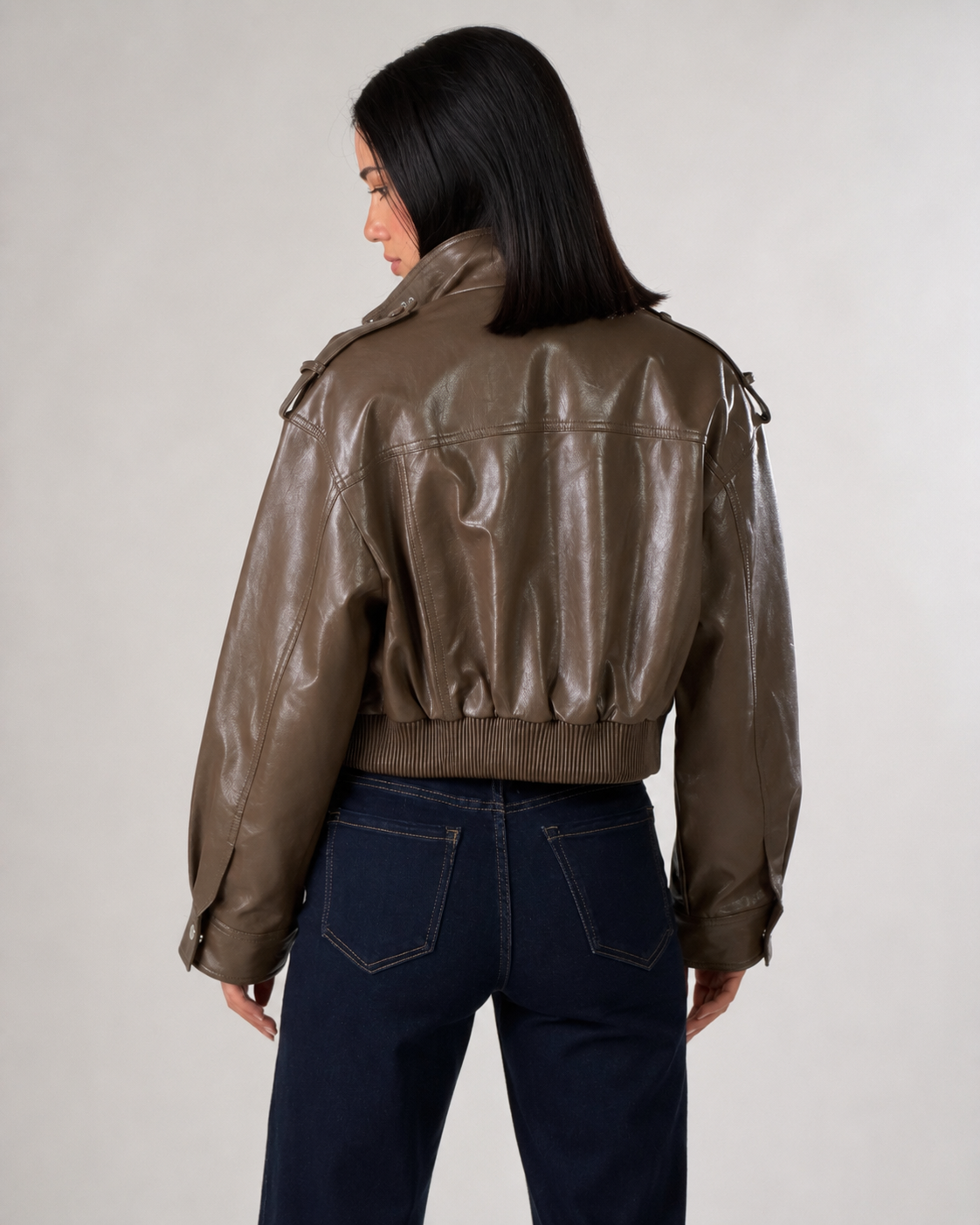 Bomber effetto pelle|Colore:Oliva