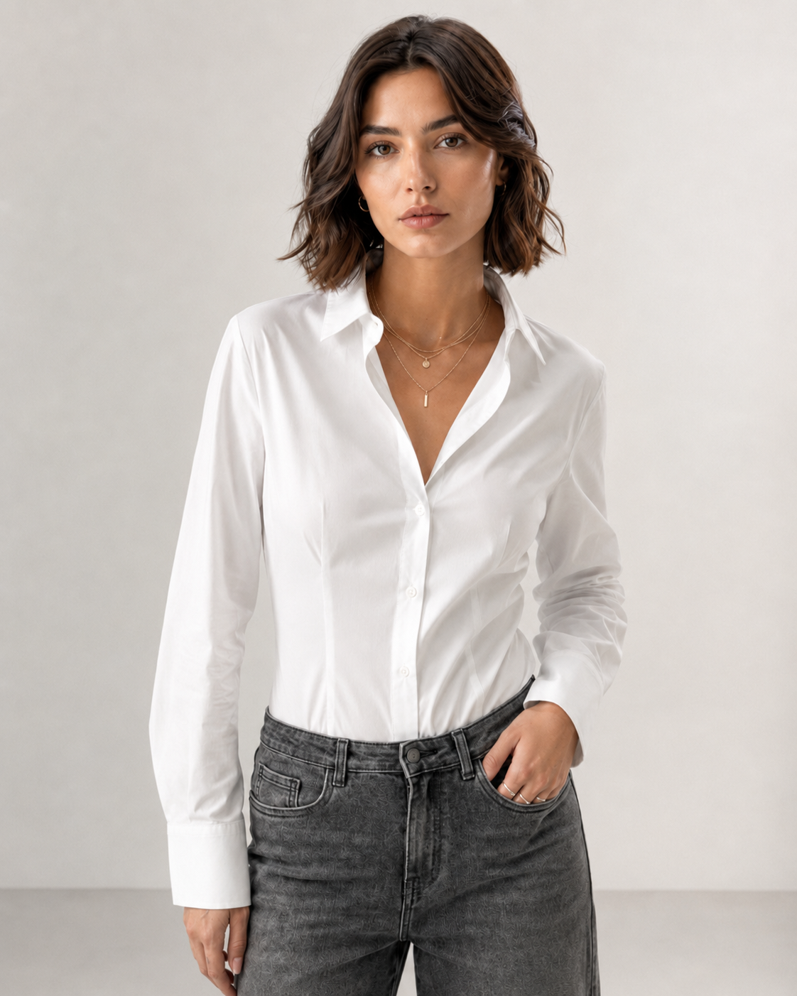Camicia in cotone stretch|Colore:Bianco