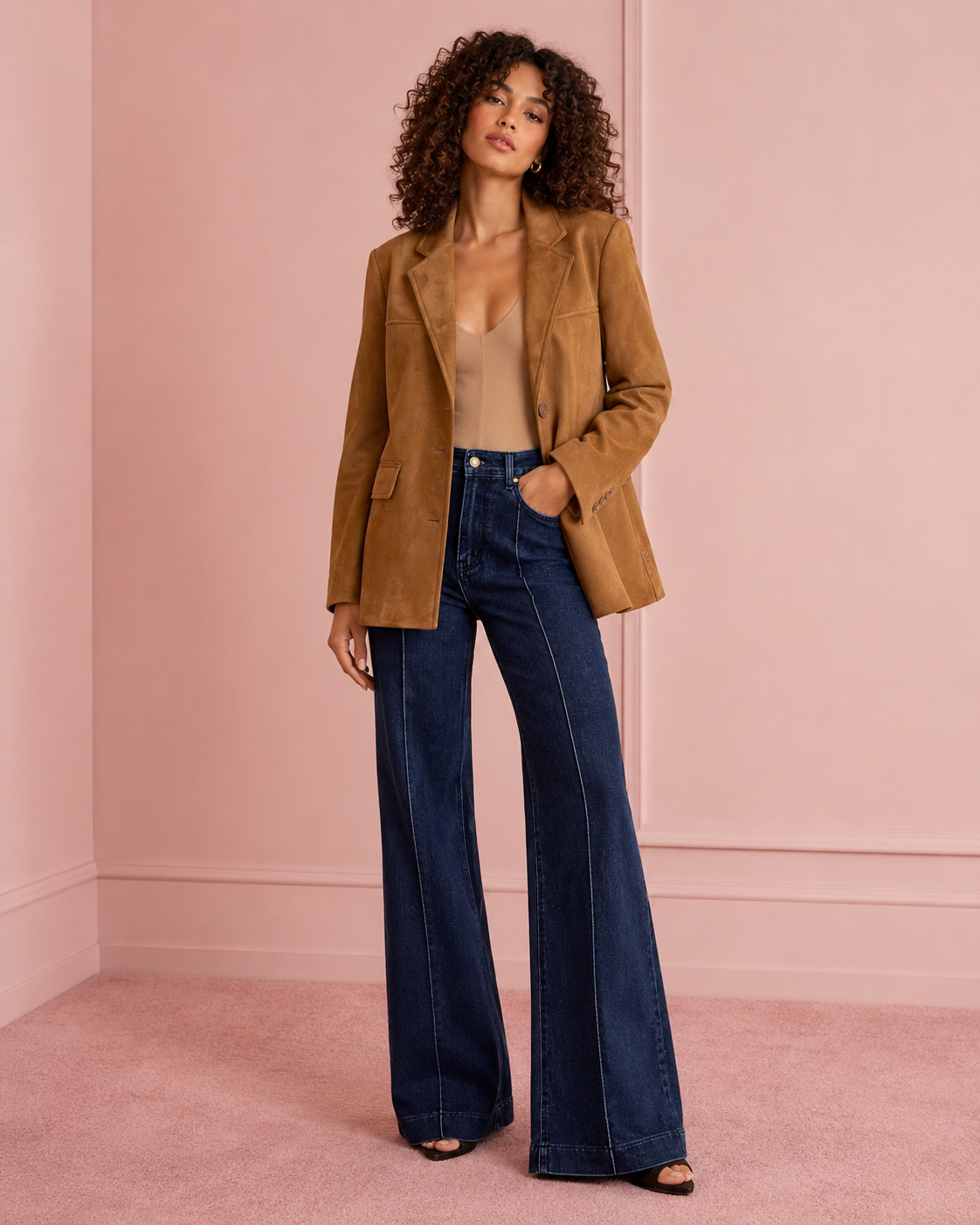 Blazer effetto in Suede|Colore:Caramello