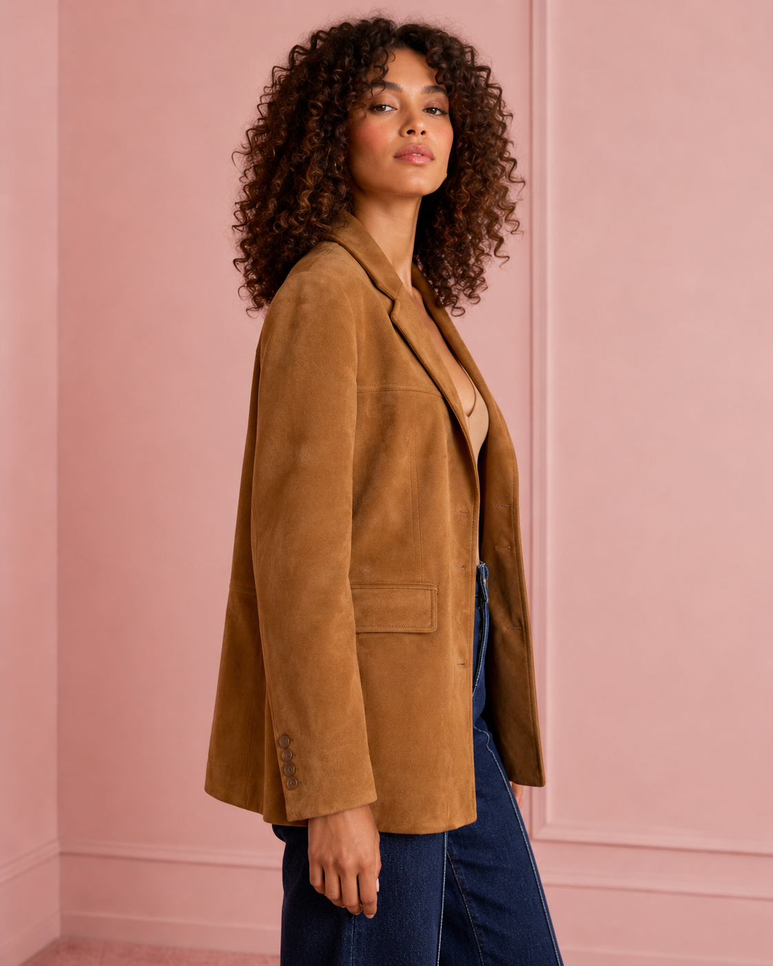 Blazer effetto in Suede|Colore:Caramello