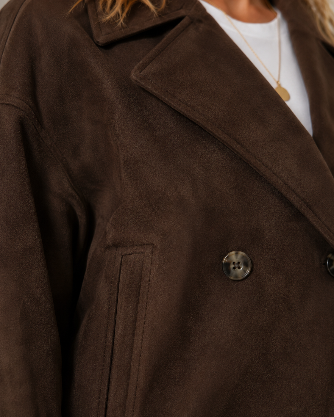 Giacca doppiopetto effetto suede|Colore:Cioccolato