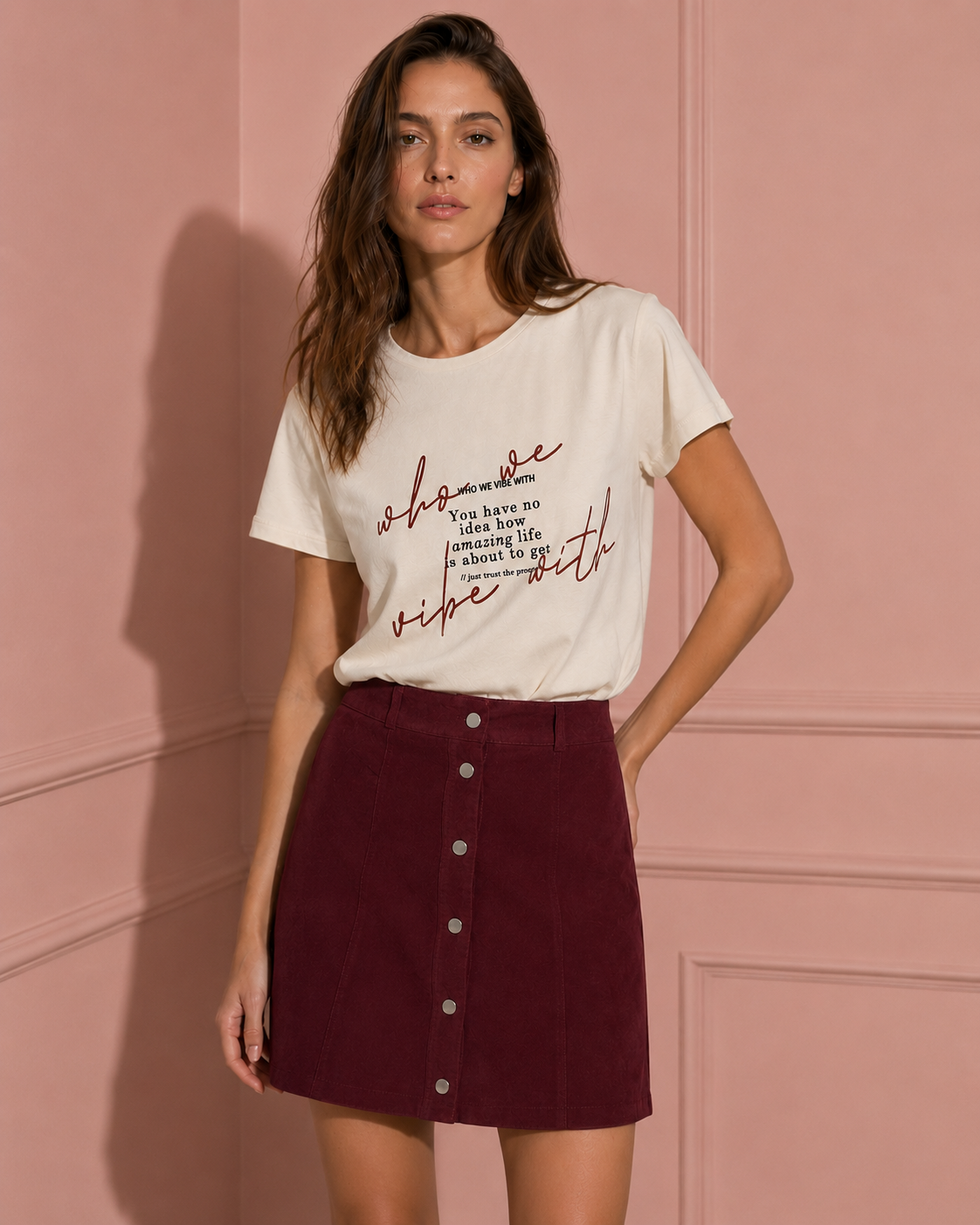 Minigonna effetto suede con bottoni|Colore:Burgundy