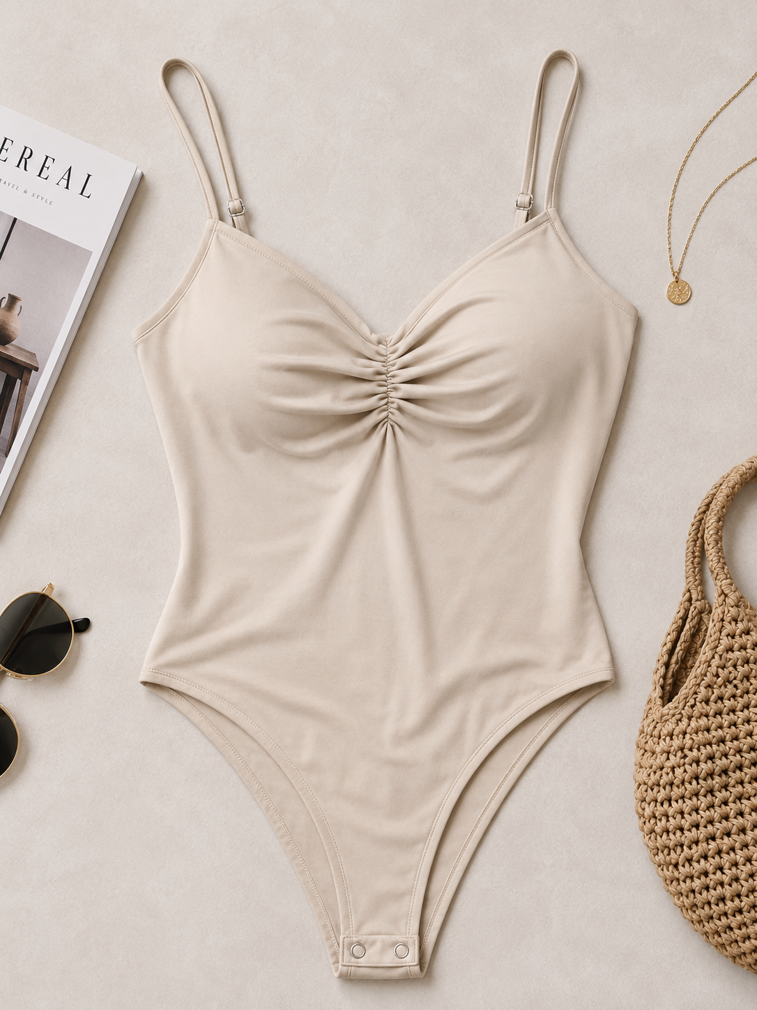 Body bustier con arricciatura|Colore:Beige