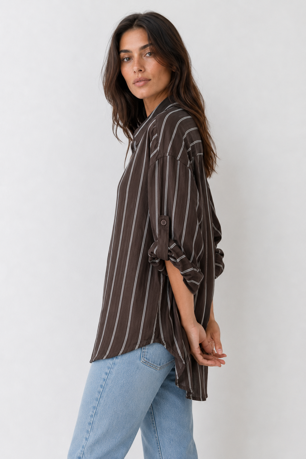 Camicia oversize con sottili righe|Colore:Moro