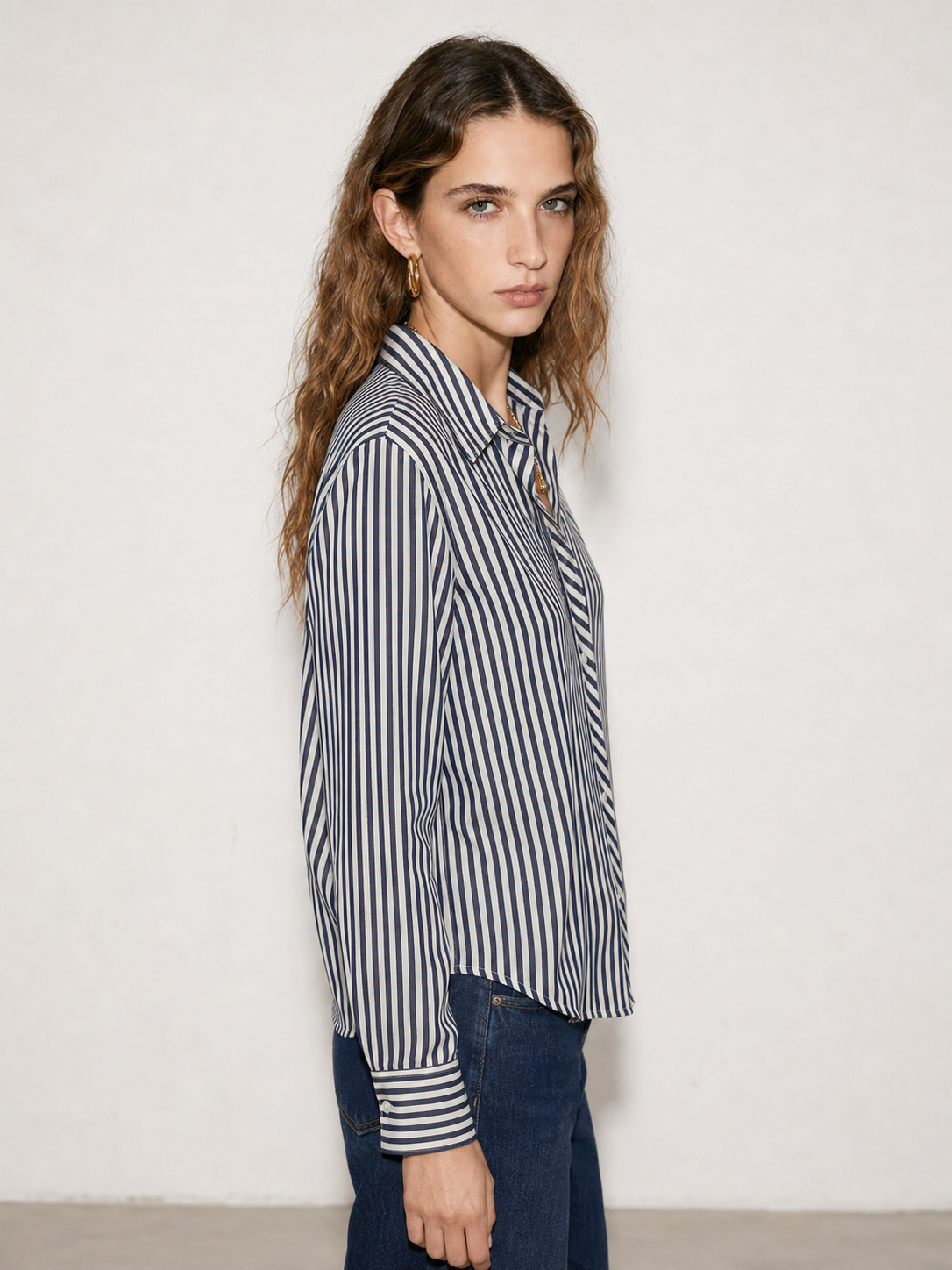 Camicia con filo in lurex oro|Colore:Blu
