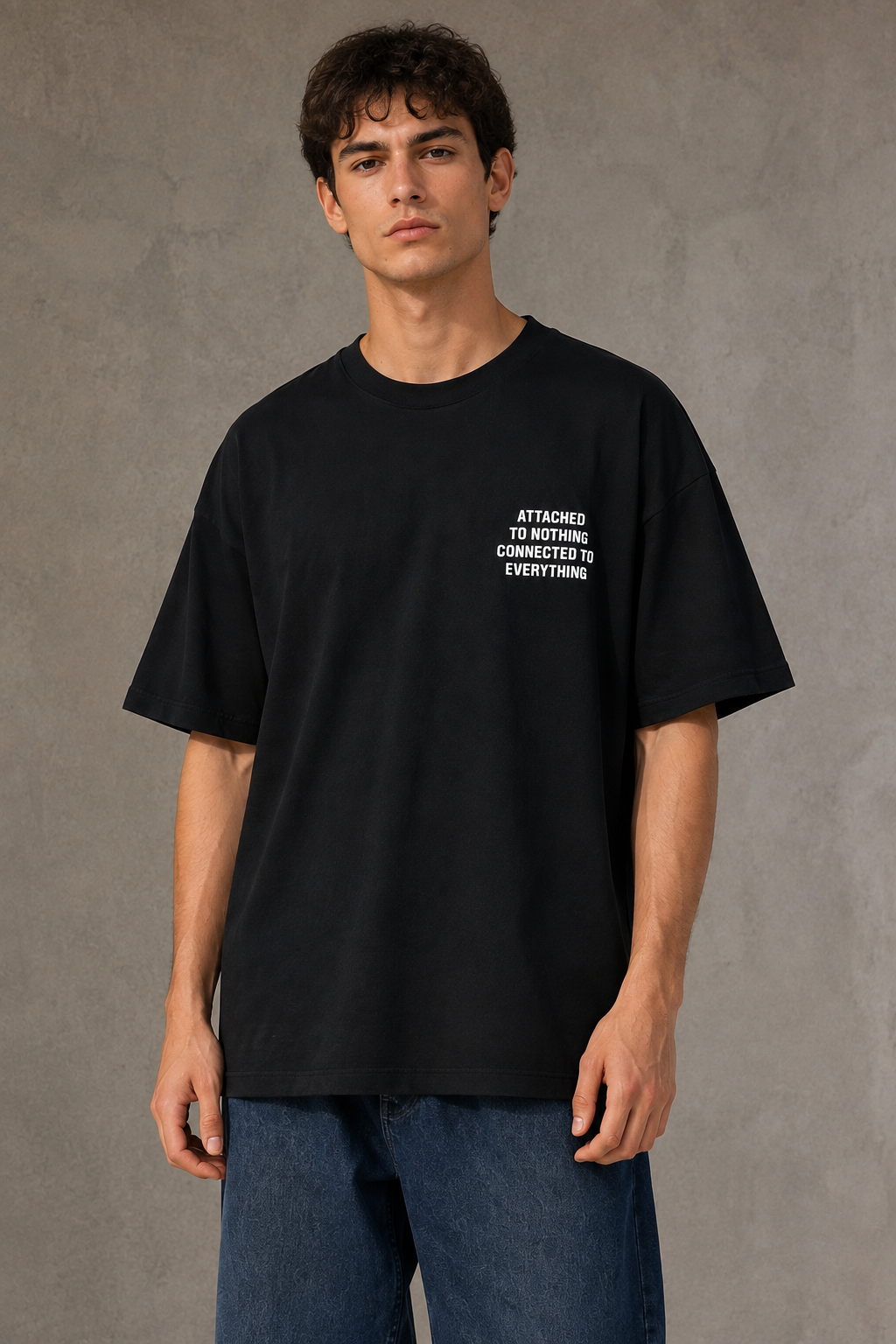 T-shirt Loose fit "ATTACHED TO NOTHING"|Colore:Nero