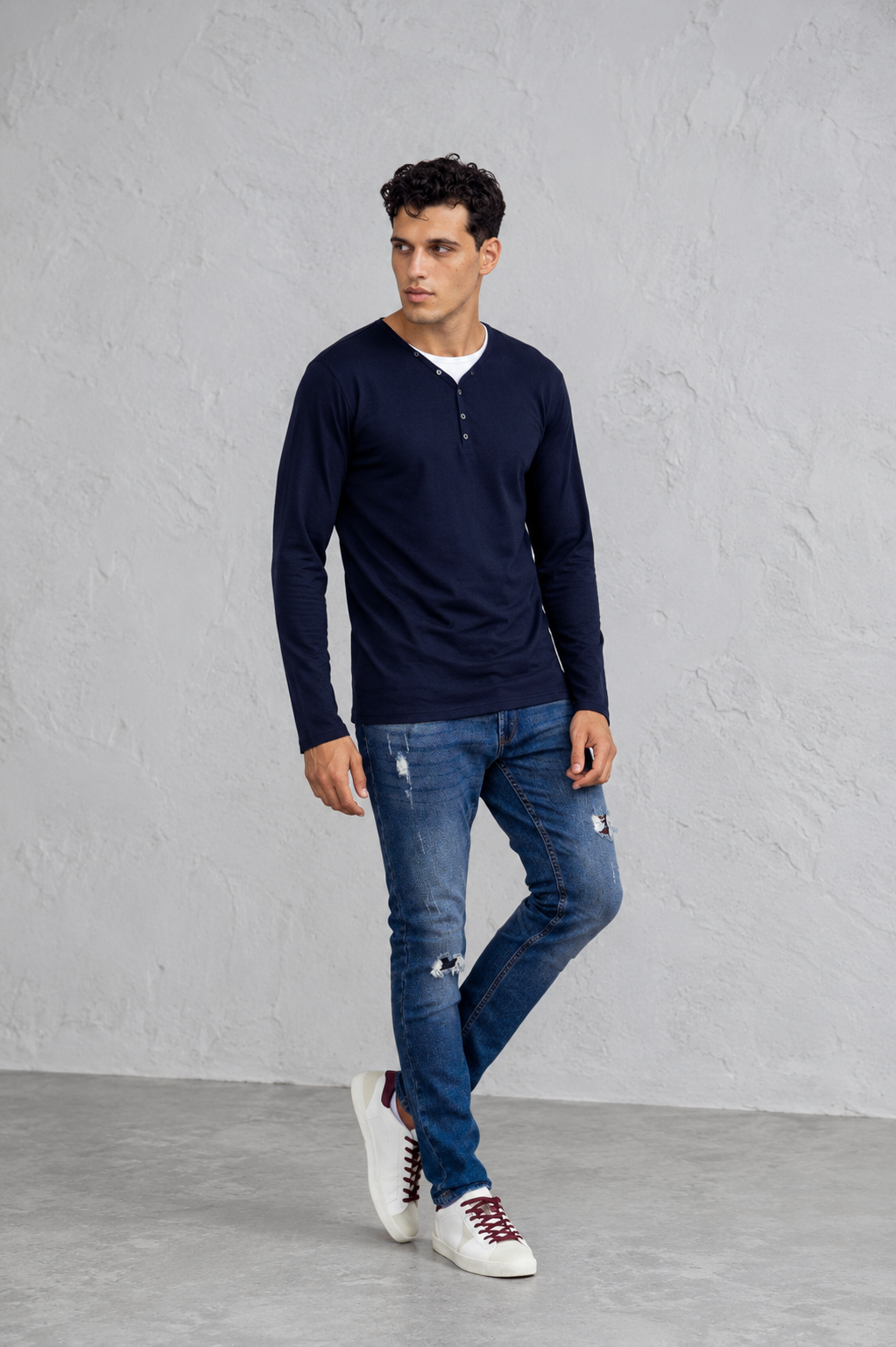 T-shirt serafino e 3 bottoni|Colore:Blu navy