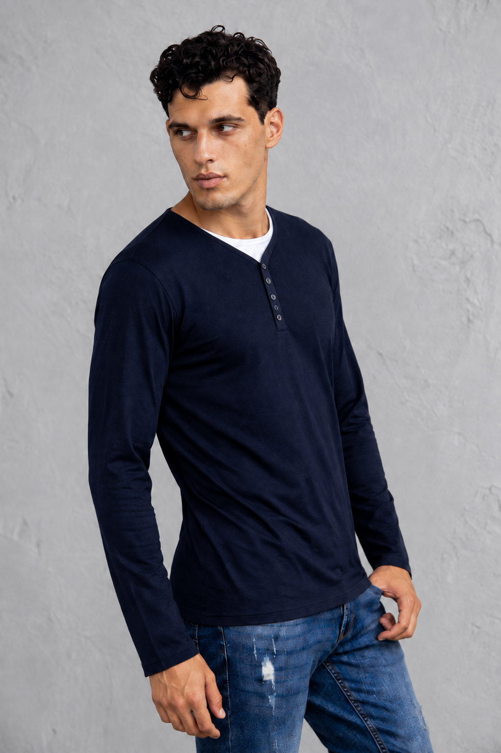 T-shirt serafino e 3 bottoni|Colore:Blu navy