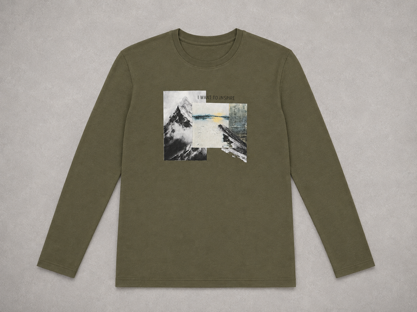 T-shirt manica lunga WANT TO INSPIRE|Colore:Verde militare