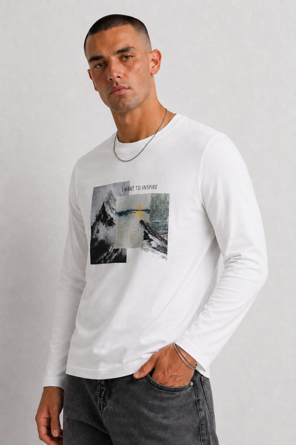 T-shirt manica lunga WANT TO INSPIRE|Colore:Bianco