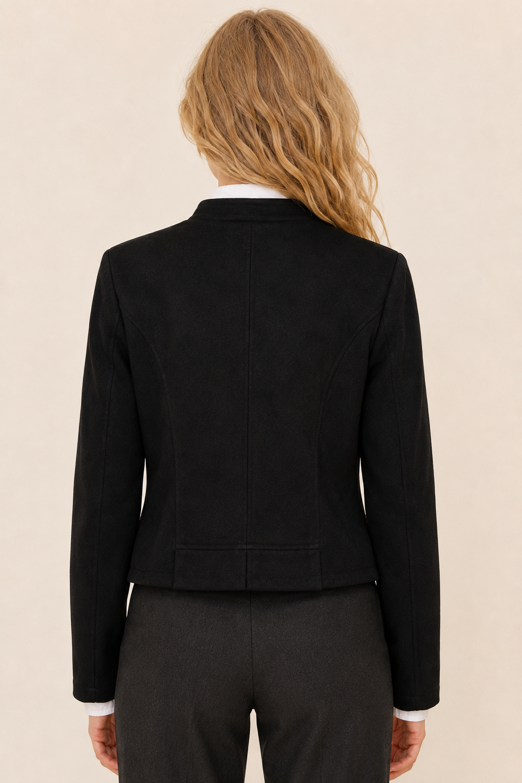 Giacca effetto suede collo coreana |Colore:Nero